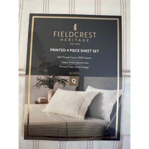 Fieldcrest Heritage 4-Piece Printed Queen Sheet Set 400TC 100% Cotton Chain Stri